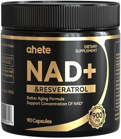 Ahete NAD Resveratrol Supplement, Supports Energy, Focus & Healthy Aging, 900mg NMNH Supplement per Serving, 90 NAD+ Capsules (45 Day Supply)
