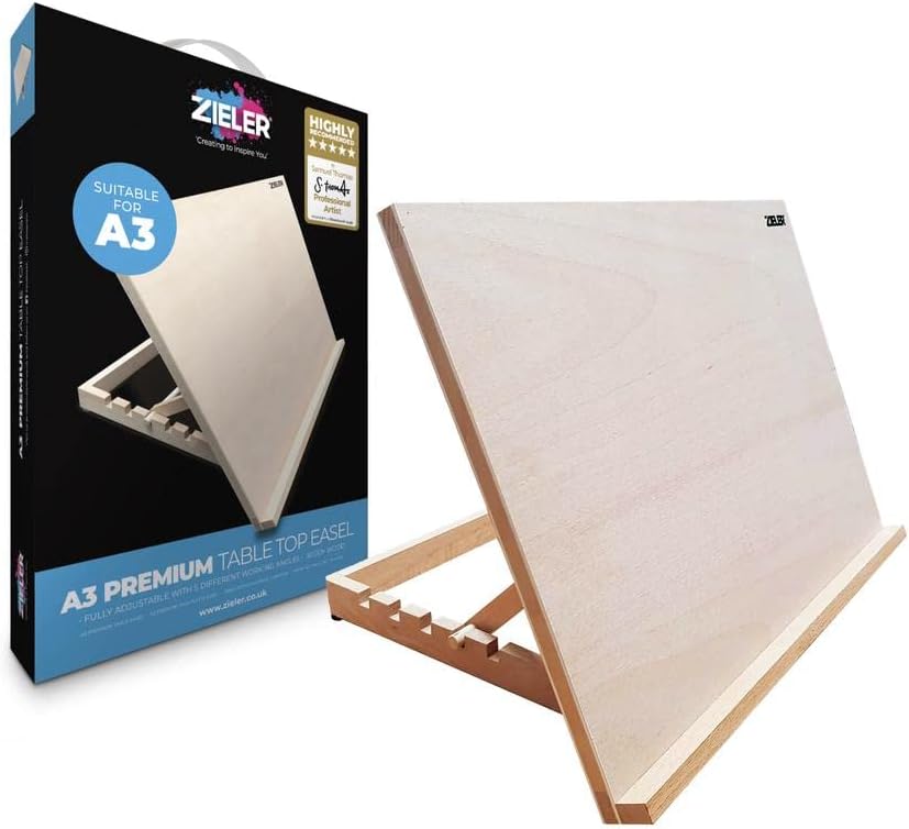 Premium Adjustable Table Top Art Easel/Desk Easel - by Zieler™. Ideal for Presentation, Painting, Crafting, Calligraphy, Sketching, Drawing & Planning - Made from Beechwood - 5 Different Angles (A3)