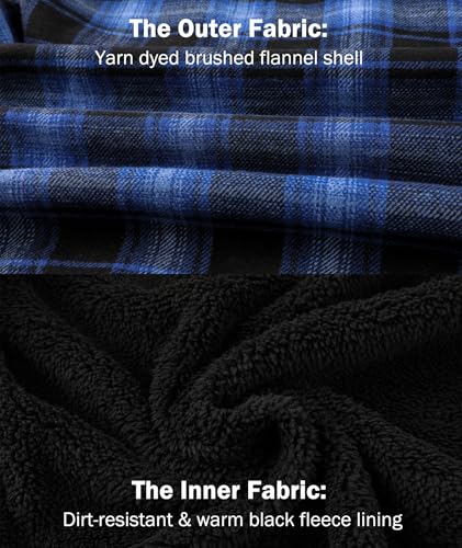 Image of V VALANCH Men's Flannel Shirt Jacket with Hood Fleece Lined Plaid Jacket Zip Up Winter Warm Coat