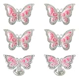 Xinally Butterfly Cabinet Knobs,6 Pieces Butterfly Knobs Single Hole Pulls Handles Decorative Door Cabinet Drawer Cupboard Furniture Door Wardrobe (Pink)