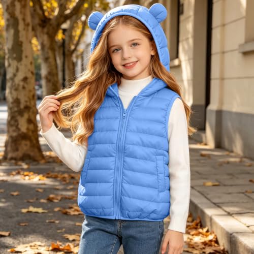 Gouuuia Girls Hooded Puffer Vest Cute Zip Up Sleeveless Coat 4-15 Years - image 7