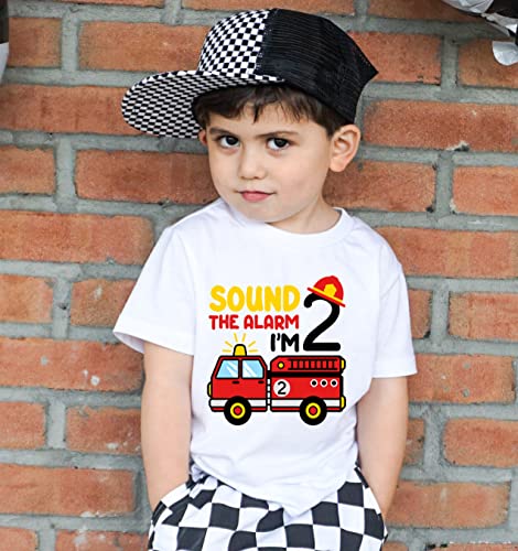 Fire truck second birthday shirt Fire truck second birthday shirt Sound The Alarm birthday outfit firefighter 2nd birthday shirt fire Truck birthday party (2T)4