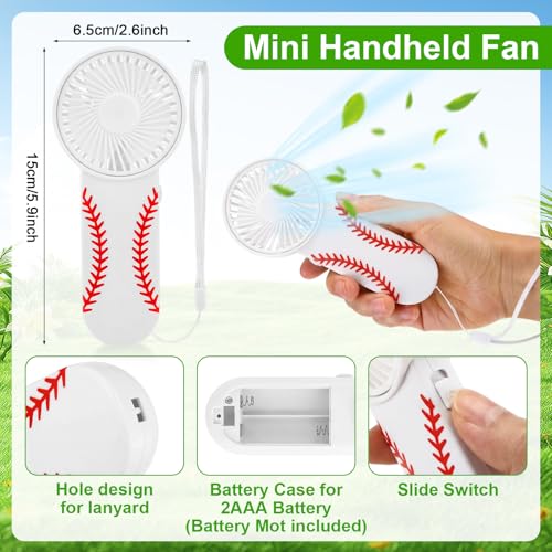 Glooglitter 24 Pcs Baseball Team Gifts Set Mini Handheld Fan Clear Drawstring Backpack Sports Accessories for Ball Lover Player Team Gift Sport Party Favors, Battery Not Include