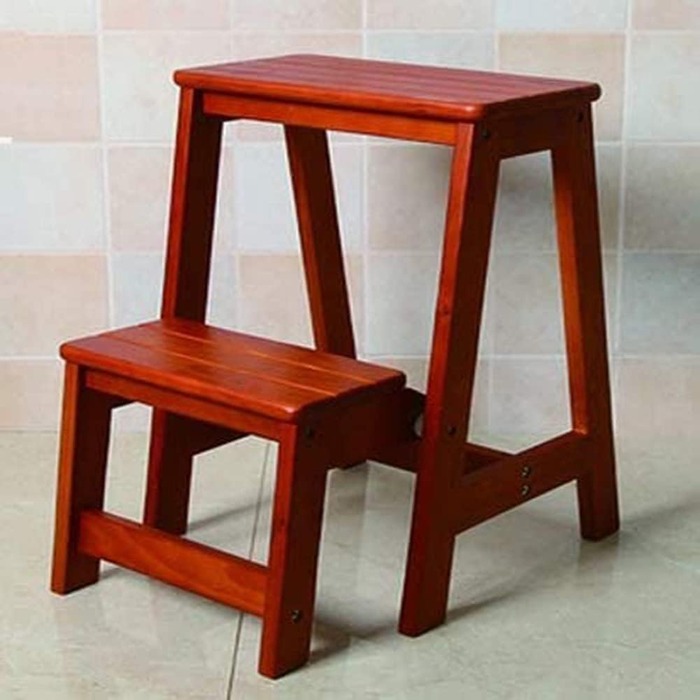 Step Stool 2 in 1 Portable Multifunctional Folding Step Stool Wooden 2 Step Ladder Stool Multi-Functional (Black R)