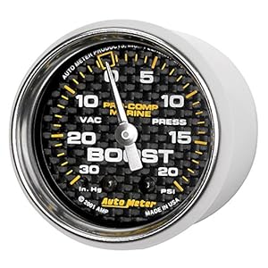 AutoMeter Gauge, Vac/Boost, 2 1/16″, 30Inhg-20Psi, Mechanical, Marine Carbon Fiber (200774-40),Multi