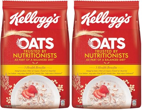 Image of Kellogg's Oats, Rolled Oats, High in Protein and Fibre, Low in Sodium, 900gram /990gram Pack (Pack of 2)