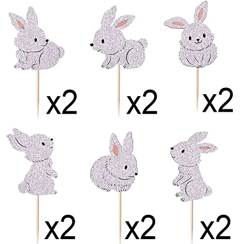 12Pcs Easter Bunny Cake Topper,Little Bunny Cake Topper,Happy Easter Cake Topper，Boy Girl Birthday Cake Decoration,Good For Happy Easter Spring Themed Party Decorating Supplies #TOP2