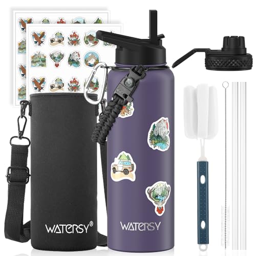 40oz Insulated Water Bottle (Cold for 48 Hrs),BPA Free&Leak Proof,Stainless Steel Water Flask,Water Jug with Straw Spout Lids for Gym,Hiking,Travel,Purple