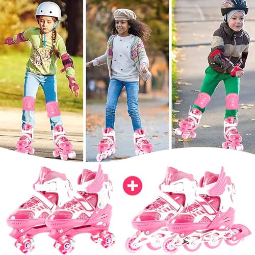 Patins Infantil 2 Em 1 Ajustável Patins 4 Rodas, Patins Quad, Patins Infantil Menina, Ajustável com