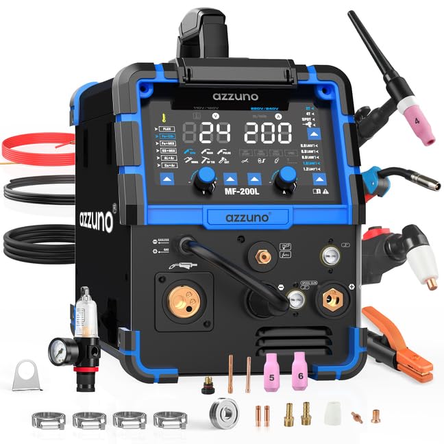 AZZUNO 200A Plasma Cutter Welder Combo, 9 in 1 Multiprocess Welder Machine Gas MIG/PULSE MIG/MAG/Flux Gasless MIG/Spool Gun Compatible/HF TIG/Stick/CUT/SPOT MIG (Black)