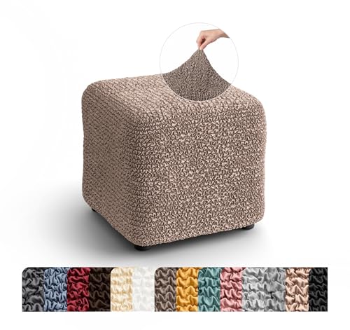 PAULATO Stretch Ottoman Slipcover 1-Piece – Bi-Elastic Foot Stool Cover for Square or Rectangle Pouf – Furniture Protector Machine Washable – Soft Taupe (3. Small)