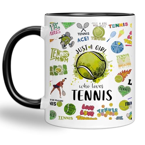 Cunegra Tennis Kaffeebecher, Einzigartiges Tennismuster Kaffeetasse, Doppelseitiger Druck Keramiktasse, Personalisierte Keramik Tasse für Frühstück, Homeoffice Arbeit, Tennis Geschenke für Frauen