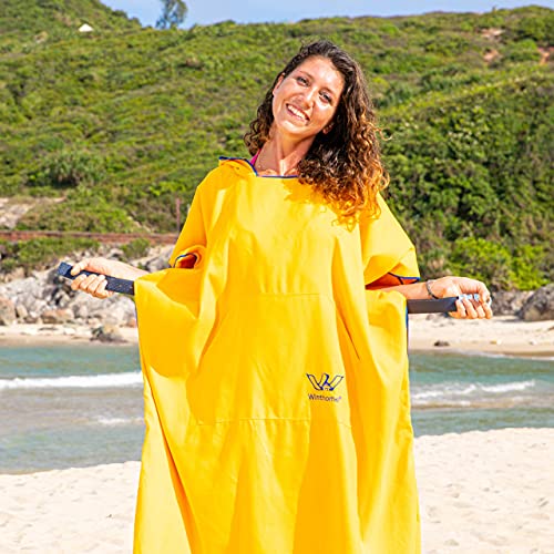 Winthome Surf Poncho Towel Changing Robe for Women Men Lightweight Quick Dry Microfiber Wetsuit Changing Poncho Hooded Robe Warm with Pocket for Beach Surfing Swiming (Black, M) - Thumbnail 5