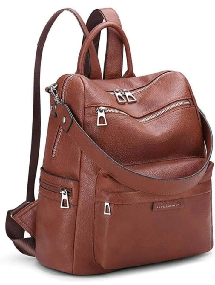 Backpack Purse for Women Satchel Handbags Large Capacity Travel Vintage PU Leather Shoulder Bag For Office and College-image-11