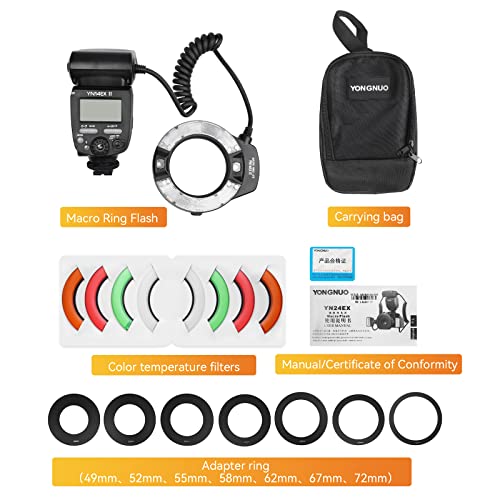 Yongnuo Yn14Ex Ii S Led Macro Ring Flash For Sony Cameras, Ttl, Gn18@100M With 7 Adapter Rings, Lcd Screen And Led Light #TOP2