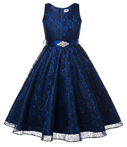 Dressforless Lovely Lace V-Neck Flower Girl Dress (Navy, 8) #TOP5