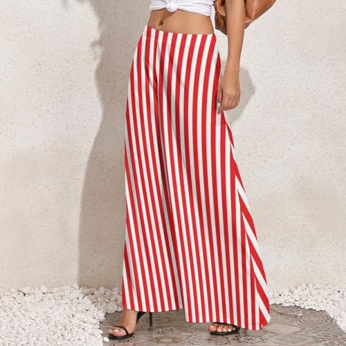 Palazzo Pants for Women, Comfy Womens Wide Leg Baggy Pants, Red and White Stripes Casual Lounge Pants2