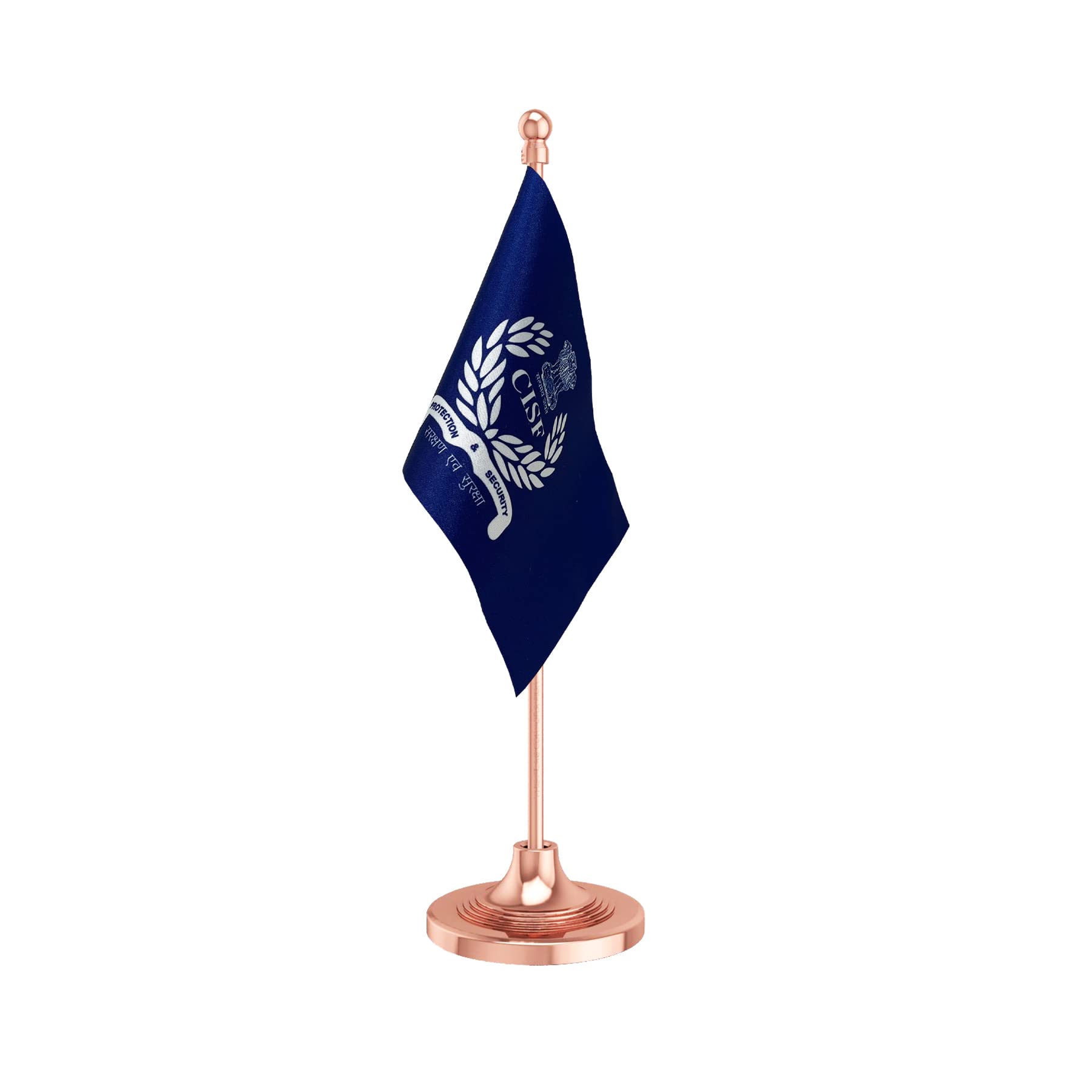 The Flag Corporation CISF Central Industrial Security Force Desk Flag 4in x 6in With A Plastic Blush Rose Gold Base
