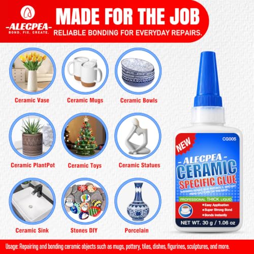 Image of ALECPEA Ceramic Glue Repair, 30g Thick Porcelain Glue with 3 Precision Droppers