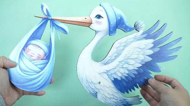 SERRA FÉ Cigogne de naissance pour l'extérieur | Grande cigogne en bois mignonne pour bébé