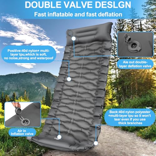 ZZXLOPEZ Isomatte Campings Selbstaufblasend, 10cm Hoch Camping Isomatte Kleines Packmaß, Wasserdicht Luftmatratze Outdoor mit Fußpressepumpe und Kissen, Aufblasbare Schlafmatte für Camping, Wandern