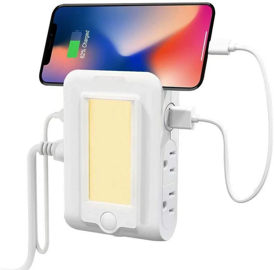 Wall Mount Charger, 2 USB & 4 AC Charging Outlets with LED Night Light