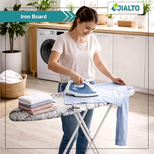 Image of JIALTO Vertical Ironing Board with 16 mm Metal Bracket, Adjustable Height Stand, Pure Cotton Cloth Cover, Foldable Iron Board for Home (Black and White, A0-1 - 111 L X 30 W CM)