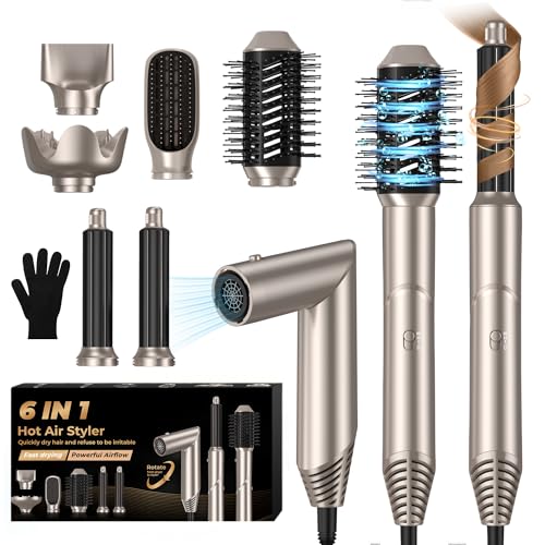 6 en 1 Air Styler Brush Brosse Chauffante Brushing Sèche-Cheveux avec Diffuseur 6 en 1 Brosse Soufflante Airstyler Boucleur a Cheveux à Air Brosse à...