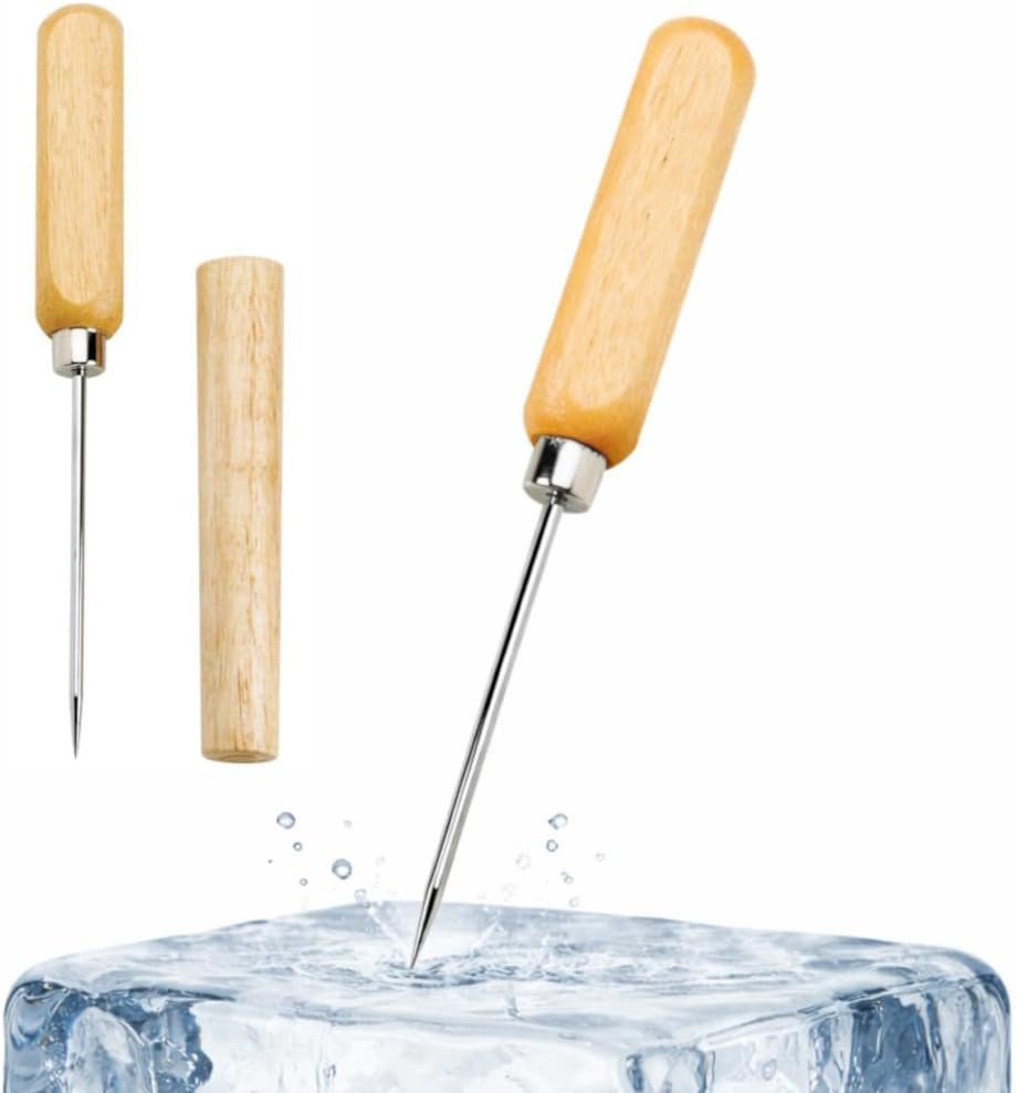 HIC Kitchen Ice Pick With Safety Cover, Solid Steel With Square Wood Handle