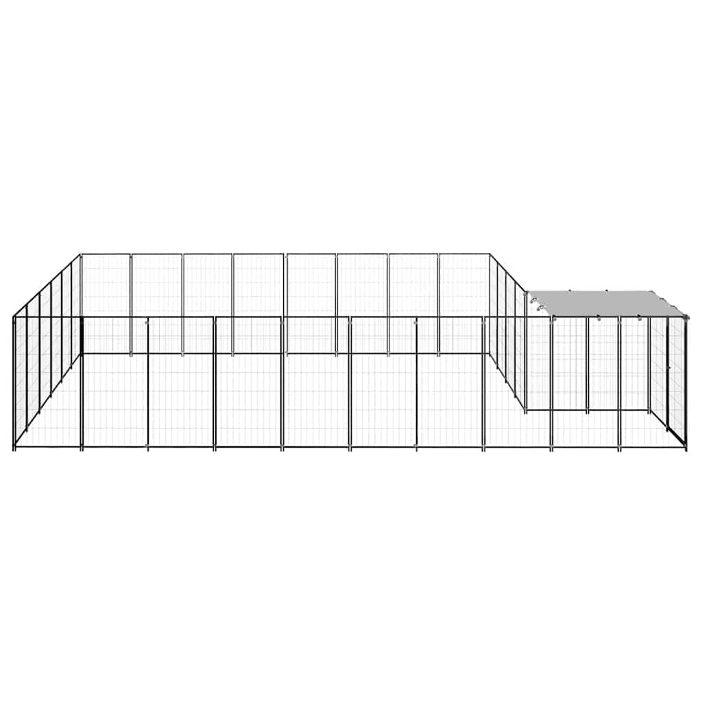 Perrera negra de acero de 15,73 m² con techo resistente al agua, puerta con cerradura, ideal como recinto exterior para cachorros, protección, seguridad y entrenamiento en el jardín