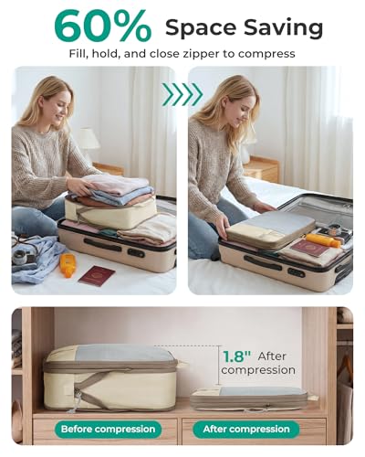 Image of BAGSMART Compression Packing Cubes for Travel, Lightweight Vacation Essentials, Suitcase Organizer Bags, Durable Luggage Organizer, 6 /4 /2 Set Options