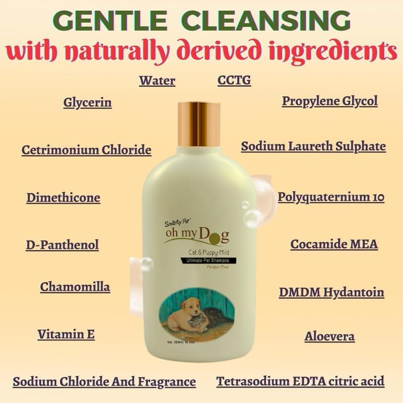Image of Oh My Dog Smarty Pet Shampoo for Dogs & Cats - 500 ml, Paraben-Free, Suitable for Senstive Skin - Sold by Barkz and Mewz (Cat & Puppy)