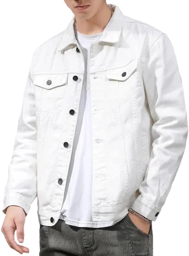 Men’S Casual Jean Jacket Lapel Solid Color Button Up Denim Coat For Spring Fall