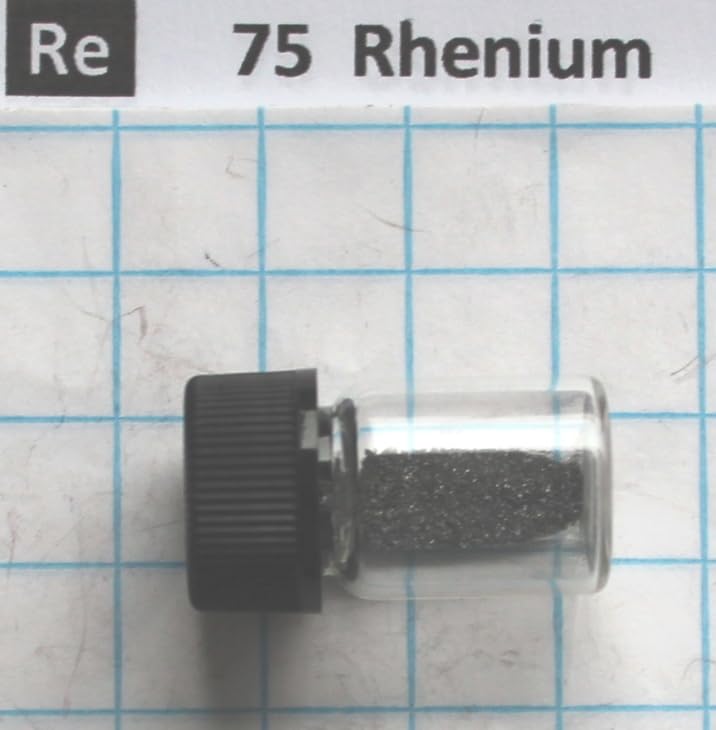 1 gram 99.96% Rhenium Metal Powder in Glass Vial - Pure element 75 sample