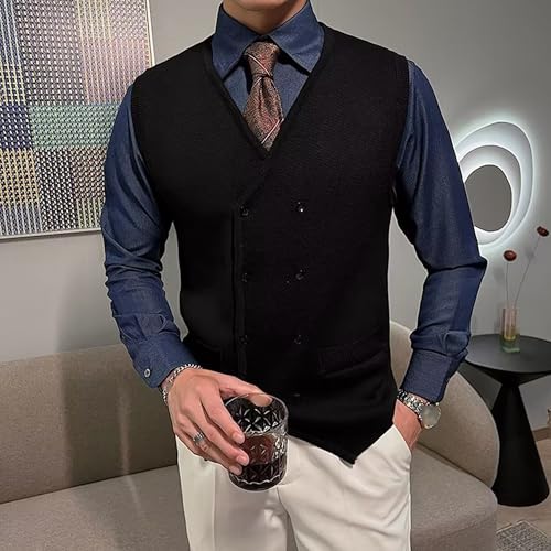 Men's V-Neck Button Waistcoat Slim Fit Casual Sleeveless Sweaters Wool Blended Cable Knit Sweater Vest2