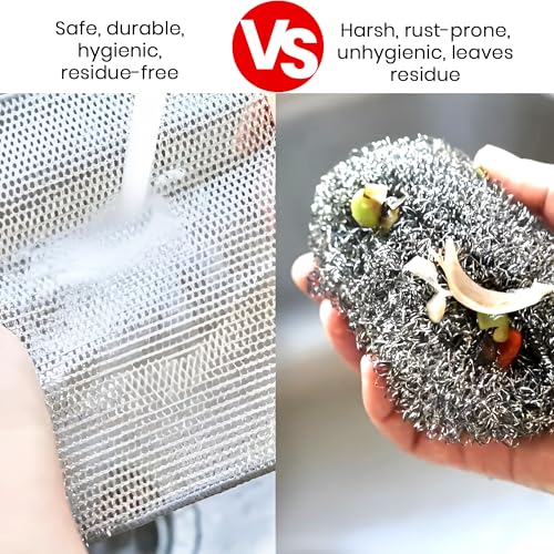 Image of Prime Pick 10 Pack Double Layered Non-Scratch Wire Dishcloth | Steel Scrubber for Utensils, Multipurpose Wet & Dry Cleaning Cloth Scrubber for Dishes, Sinks | Non Abrasive Stainless Steel Mesh Sponge