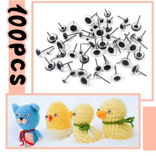 TOAOB Pack of 100 Glass Eyes Doll Eyes Transparent Mixed Size Round Plug in Metal Nail Safety Eyes for Doll Making,3mm/4mm/5mm/6mm/7mm/8mm/9mm/10mm/11mm/12mm - Image 3