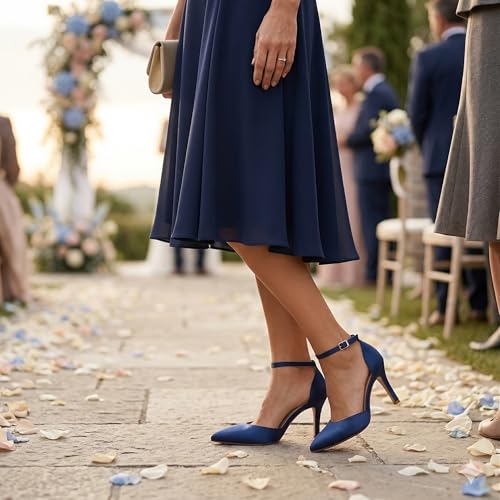 Image of ELEGANTPARK Pointed Toe Heels for Women, Satin Wedding Evening Dress Shoes | Adjustable Ankle Strap, 3 Inch Stable High Heel Pumps for Women, Bridesmaid, Wedding Guest, Reception, Prom, Evening Events