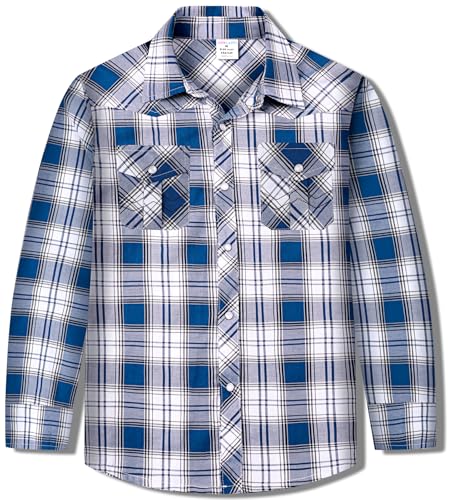 COSLAND Boy's Cotton Western Long Sleeve Button Down Plaid Shirt, 4T-X-Large
