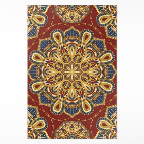 Alfombra de Vinilo 120x180 cm para Cocina Salón y Dormitorio PCV Impermeable Rectangular Decoración de Interiores de Material Sintético de Calidad Fácil Limpieza - Mandala ricamente Decorado
