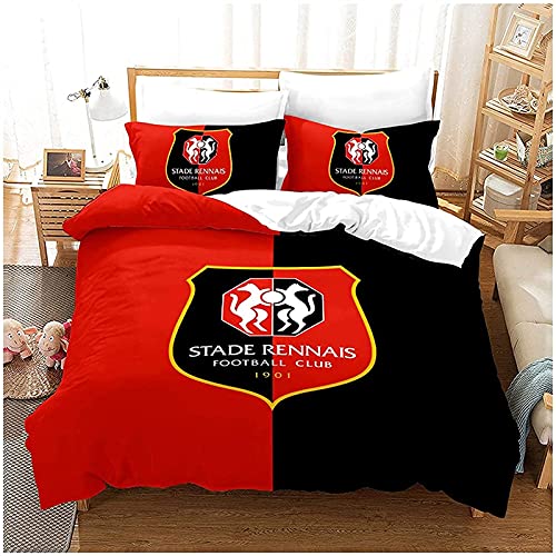 Ensemble De Literie 3D Stade, Stade Rennais Football Club Couverture De Couette Avec Taies D'oreiller, Couvertures De Couette De Football Décoratifs Unisexe (Taille :...