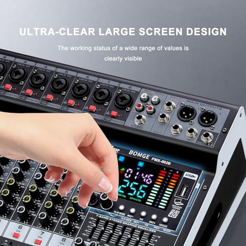 Image of BOMGE Powered Mixer 8 Channel -2x400W Amplifier r w /USB Drive for PC Recording - XLR Mic Input - 48V Power - 7-Band EQ - RCA I /O -256 DSP Processor for Professional & Beginners