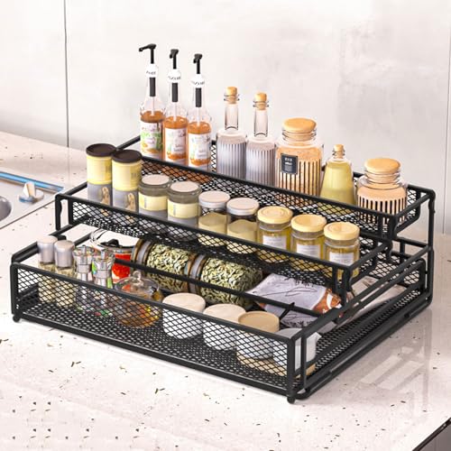 Yahbrra Arbeitsplatte Küchen Organizer Gewürze Küchenorganizer: Gewürzregal Ausziehbar Schrank...