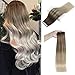 Full Shine 14" Tape in Hair Extensions 100% Remy Human Hair Tape Extensions Balayage Ombre Hair Color #8 Ash Brown Fading to #60 Plautinum Blonde 100g 40Pcs Per Package