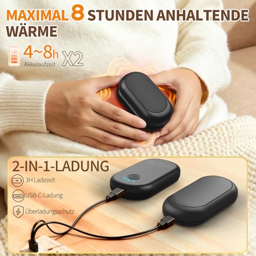 HOAMZ Handwärmer Elektrisch 2er Set mit Magnet, Sicher & Zuverlässig, 3 Stufen Heizung bis zu 131℉/55℃ & 3s Schnellheizung, Kompakt für Handschuhe, Adventskalender Füllung Geschenke für Männer Frauen