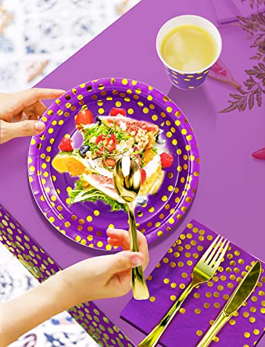 Image of Nkaiso 141Pcs Purple Gold Paper Plates and Napkins Party Supplies for20
