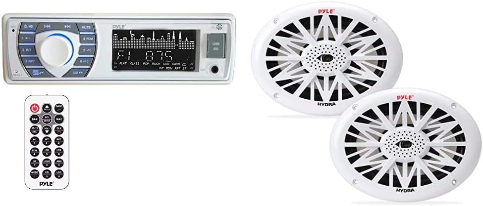 Pyle Bluetooth Marine Receiver Stereo + Pyle 6x9 Inch Dual Marine Speakers | Waterproof Boat Audio System
