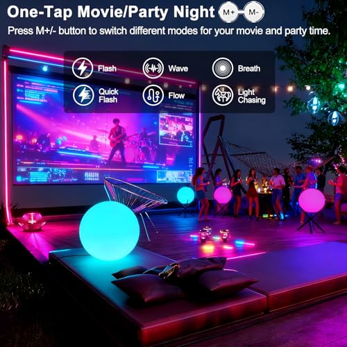 Image of Lightdot 12-Inch RGB+CW Smart Globe Floor Lamp, Corner LED Ball Light with Remote Control, 10W 2700K-6500K Multiple Color Changing, Waterproof Glowing Orb Light for Indoor Outdoor Lighting Decors