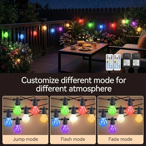 Image of Auroraworld 96FT RGB Outdoor String Lights - Dimmable Shatterproof Edison Bulbs, Remote Control, Waterproof Commercial Patio Lights for Cafe, Yard, Garden, Party & Wedding Decor