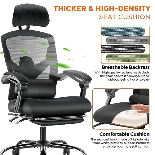 Image of Sweetcrispy Office Computer Desk Chair Set of 2, Ergonomic High-Back Mesh Rolling Work Swivel Chairs with Wheels, Comfortable Lumbar Support, Comfy Arms for Home, Bedroom, Study, Student, Black